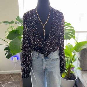 SHEIN Black and Cream Dot Blouse